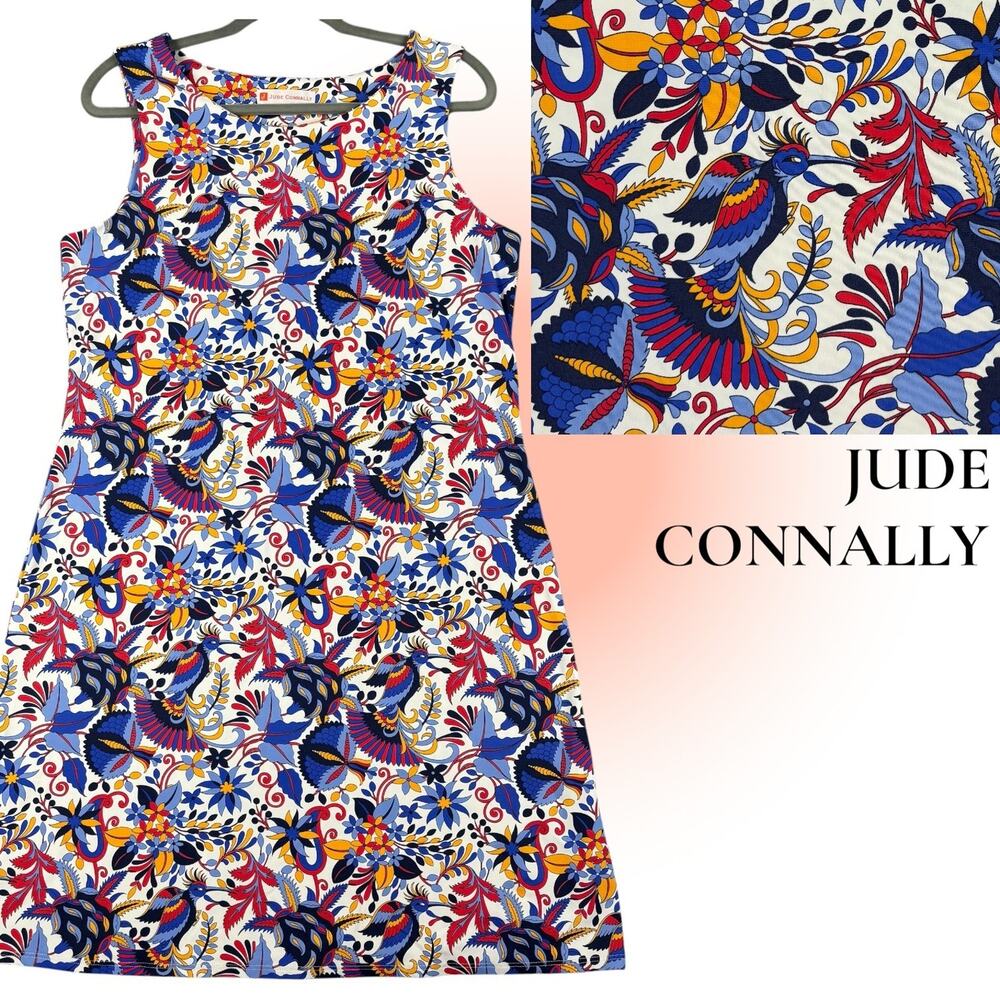 Jude Connally Dress XL Beth Hummingbird Floral Resortwear Cruise Stretchy Knit